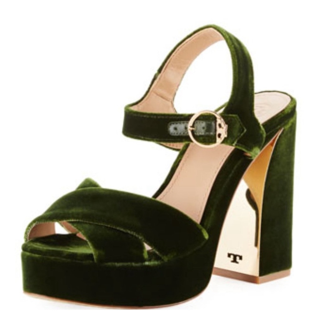 Tory Burch Loretta Velvet Platform Sandals 7 M - Picture 1 of 14